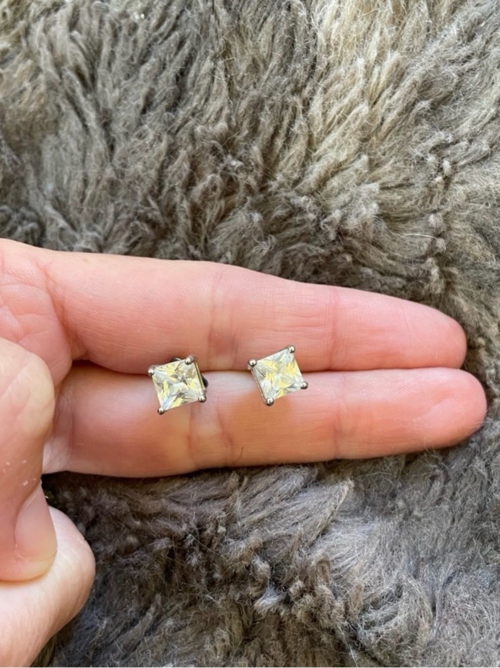 Classic Square CZ Stud Earrings in Clear and Silver